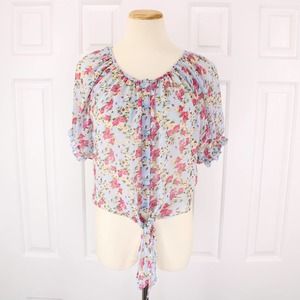 dELiA*s Floral Front Tie Puff Sleeve Blouse